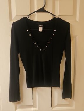 Frederick's of Hollywood Black Lace-Up Long Sleeve Top